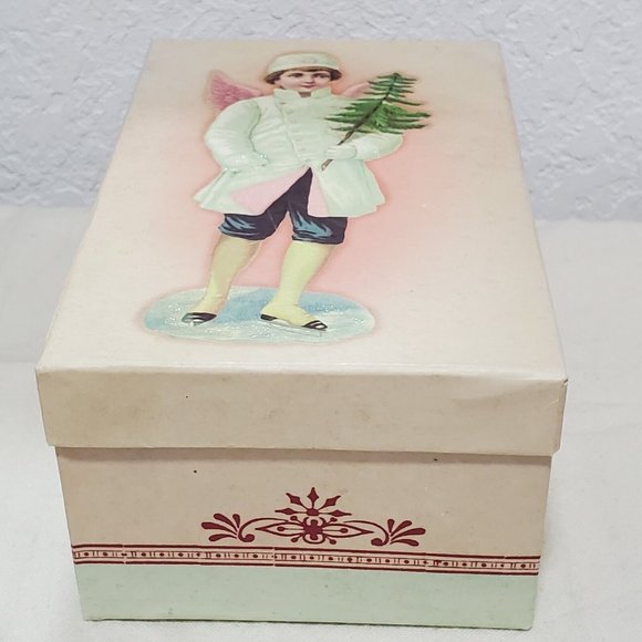 Victorian Glitter Winter Angels Porcelain Ornament Christmas decor boy 5.5" - Picture 8 of 12